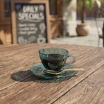 限定　シンプル　ガラスみたいなコーヒーカップとソーサーセット(グリーン)
