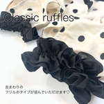 犬服♡ フリルネックのワンピース　ブラックドット柄