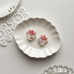 いちごミルク ホワイト×ピンク つぶつぶビーズアクセサリー   イヤリング/ピアス