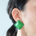 Calf Airas~square~【レザーピアス/イヤリング】 “Green”
