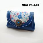本革 レザー ミニ ウォレット 財布 ブルー ハワイアン アロハ柄 ハイビスカス かわいい財布 小さい財布 コンパクト財布 ハンドメイド