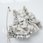 new チェック柄  フリルロンパース/ギンガム/お名入れ/スタイ/ワンピース仕様   Baby　70/80/90  御出産祝い  刺繍