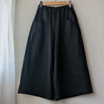 ヘリンボンリネンのガウチョパンツ　黒