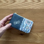 mermaid & path & choucho ブルーのミニポーチ　ミナペルホネン の刺繍生地  mina perhonen  マーメイド