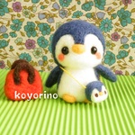 【注文制作】青いぺんぎんちゃんぺんぎんポーチでおでかけ　羊毛フェルト