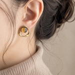 Aura Circle ― スモーキークォーツ ―｜天然石 サークル ピアス イヤリング　大人かわいい　大ぶり　サージカルステンレス