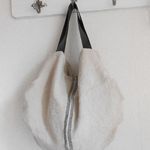 フレンチリネン黒ラインくしゅタックBAG♪本革持ち手