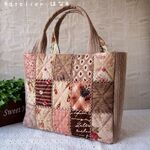 シックな茶系プリントいっぱい＊パッチワークバッグ７＊