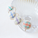 【選べる4色】 カラフルなチェック柄刺繍リング　オープンリング　|春コーデ　カジュアル　