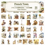 French Town｜フランスの街角 PETフレークシール 50枚｜透明シール・クリア素材 コラージュ素材【m】