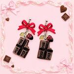 ピアス　イヤリング　 チョコレート　リボン　イチゴ　0372　いちご　苺　チョコ　スイーツ　量産型　ロリータ　ロリィタ