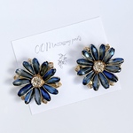 ［新色］フラワーパーツ 花パーツ フラワーカボション 花カボション ネイビーブルー ゴールド ビジュー ビーズ アクセサリーパーツ ハンドメイド素材 30mm［2個］ cp750