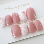 【カラー変更可】クラシックピンクの桜ネイルチップ/Annaffiare結婚式白無垢成人式振袖ウェディングブライダル前撮り和装シンプルきれいめ入園式卒園式セレモニーフォーマルエレガント