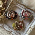 【森のリスさん🐿️】オーバルポニーフック/インド刺繍✴︎green