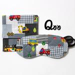 【ふわもこ子供用アイマスク】☆キッズ☆キルトはたらく車☆黒