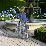 定形外送料込み　ドール用　ブルーの花柄のノースリーブワンピースとジャケットのセット　リカちゃん　