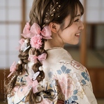 成人式　卒業式　結婚式　ウェディング　髪飾り　振袖　袴　和装　ドレスヘア　蝶々飾り　ツインテール　リボンアレンジ リボンカラー変更可能  OHANA
