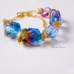 【海月 mermaid】𓇼𓈒𓐍ビーズブレスレット｜アクセサリー｜手染めビーズ｜ハンドメイドブレスレット 透明感 ゴールドチェーン 2連ブレスレット ビーズアクセサリー キラキラ
