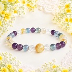 天然石＊シトリン×アクアオーラ×アメジスト＊水晶＊ブレスレット＊お守り＊細め＊おしゃれ＊パワーストーンブレスレット＊誕生石