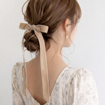 ベージュ/ ワイド ベロアリボン ポニーフック  ヘアリボン ベルベット ビッグリボン ロングリボン 結婚式