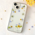 【全機種対応】ミモザ 忘れな草 花束 小花 押し花スマホケース ぷっくり リボン クリア iPhone17e/17/16/15/14対応 Android ブルー イエロー