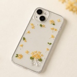 【全機種対応】 金木犀  押し花スマホケース ぷっくりリボン iPhone17e/17/16/15/14対応 iPhone Android クリアケース   小花 リース 花束 オレンジ ブーケ 