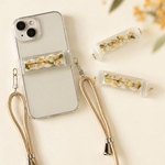 【今のケースに挟むだけ】金木犀 押し花 透明スマホクリップ ショルダーストラップ対応 iPhone Android 大人可愛い ショルダークリップ プレゼント