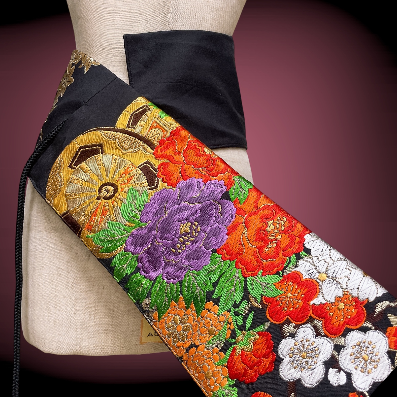 刺繍帯 サッシュベルト W65〜95cm 帯ベルト 着物リメイク 高級感