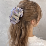 【NEW】ふんわりロール くすみラベンダーフローラル刺繍リボン バンスクリップ　バナナクリップ変更可丨大人上品ヘアアクセサリー