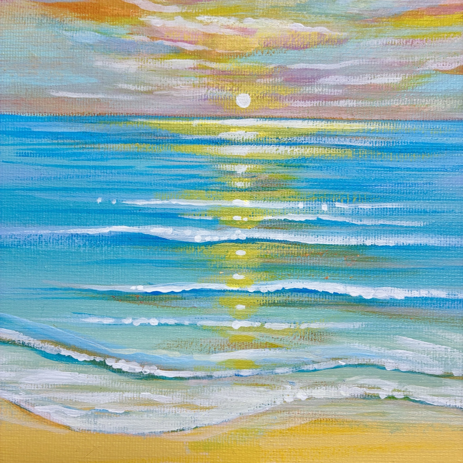 beautiful sea＊絵画 原画 風景画 海辺 夏 太陽 夕日 朝日 ハワイ 沖縄