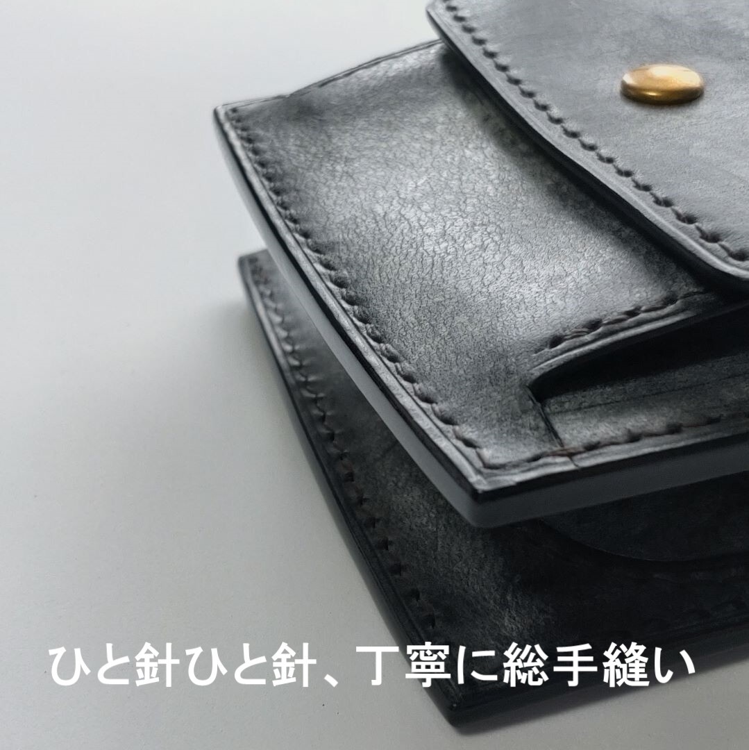 牛革 ヌメ革 二つ折り財布 本革 コンパクト財布 ブラック ゲンコウ