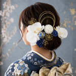 日本美の和ダリアと胡蝶蘭の紅白の髪飾り　～神前式の白無垢の花嫁様へ～ 