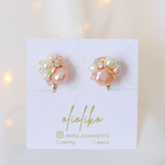 ピンクパールのビジューイヤリング/ピアス　淡水パール　クリスマス　結婚式　パーティー　プレゼント