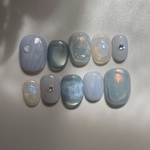 New!!  ブルー × stone ネイルチップ/  オーロラネイル マグネットネイル ニュアンスネイル ブルーネイル 夕焼けネイル ぷるぷるネイル ちゅるちゅるネイル 