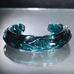 titoseame様専用出品　ガラスの氷　Blue Stardust Bangle　表面透明ガラス特注仕様　No.2084【YASUDA GLASS】
