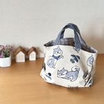 ＊ぽてっとタックbag  Sサイズ＊お散歩トート お弁当入れにも  まったり柴犬  グレー×バンピードット 