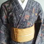 単衣着物★裄長サイズ★完全手縫い・広衿仕立て