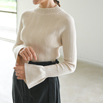 「再販」04＿フレアスリーブ・コットンリブknit＿「ライトグレー」【リブニット】