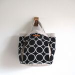 サークル刺繍×シンプルリネン　かぼちゃバケツトート　♪　麻　革タグ