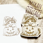 ⁠猫のハンコ【手帳デコ・お便り】ハロウィン🎃かぼちゃ猫ちゃんのラバースタンプ⁠