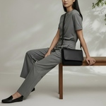 帆布とレザーのシンプルショルダー◇Black