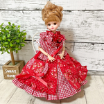 赤花柄ピンタックワンピース♪4点重ね着セット｜20cmドール服