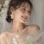 大ぶりクリアフラワー×ビジュー パール ブライダルイヤリング／ピアス　ウェディングアクセサリー　結婚式アクセサリー　ウェディングピアス　ウェディングイヤリング