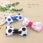 【再販】 ベビーヘアクリップ3点セット＊リボンドット　（黒＆青＆ピンク）
