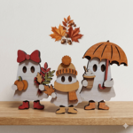 秋を楽しむゴーストファミリー◇可愛いおばけの木製置物 ／ハロウィン　秋 インテリア 玄関