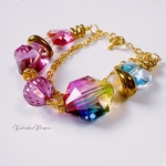 【彩雫 tropical】𓇼𓈒𓐍ビーズブレスレット｜アクセサリー｜手染めビーズ｜ハンドメイドブレスレット 透明感 ゴールドチェーン 2連ブレスレット ビーズアクセサリー キラキラ