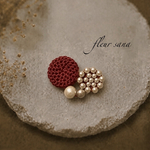 unique motif  シルキーパールとクロッシェのブローチ〈heart〉 ruby red
