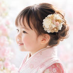 ふんわり可愛い七五三髪飾り❁オフホワイト❁　受注制作　ヘアクリップ　髪飾り　七五三　タッセル　ヘアピン　お揃いコーデ　