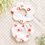 🍓いちご柄🍓｜ベビーブルマ&スタイセット｜脱がずにオムツ替えできる股下スナップ｜ガーゼ生地｜かぼちゃパンツ｜リバーシブルスタイ｜80〜90サイズ｜ハンドメイド