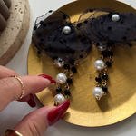 2pcs)4595)シフォンタッセル)black polka dots)#1y